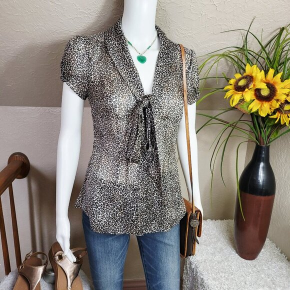White House Black Market sheer leopard print top - Picture 1 of 7